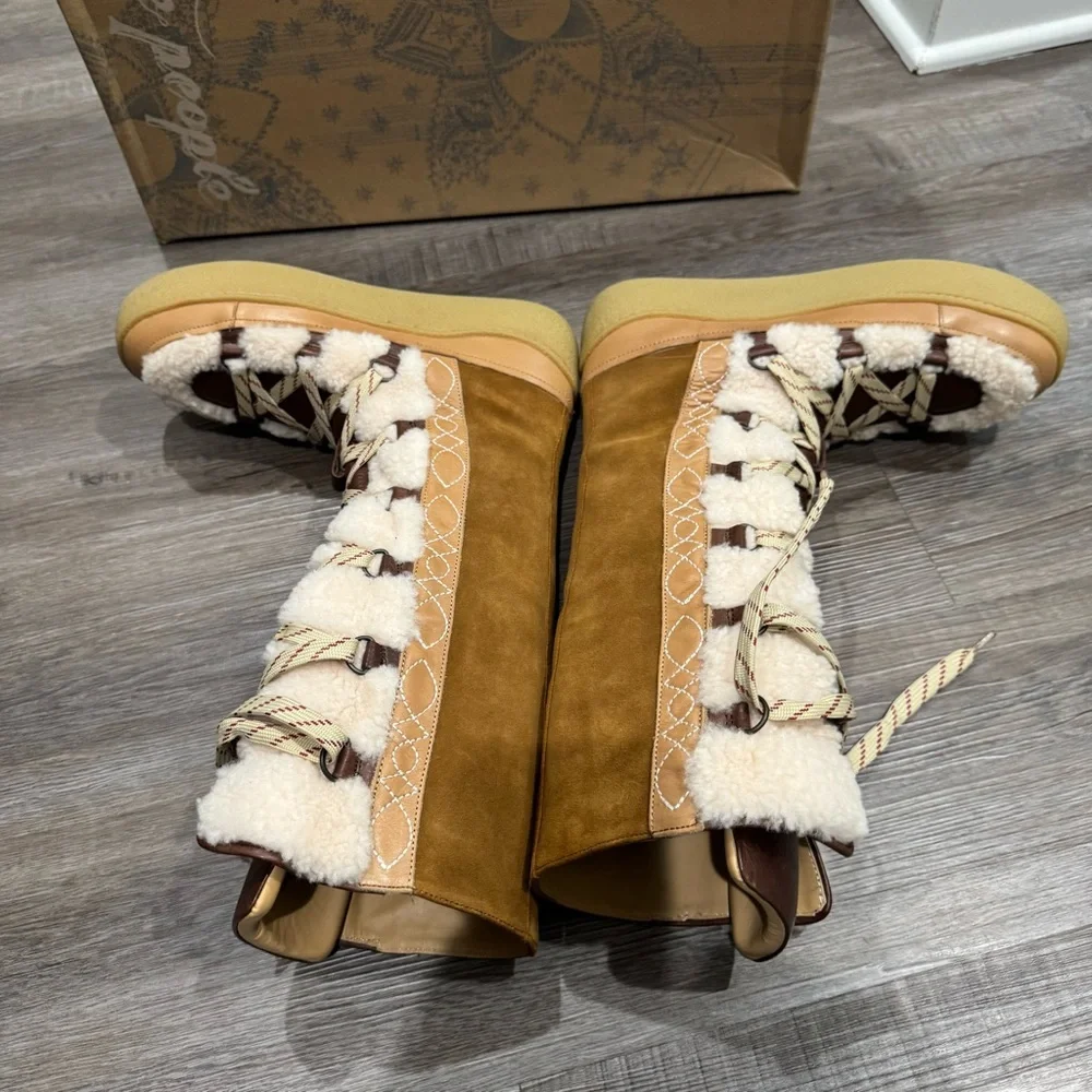 Free People Wilder Mukluk Vintage Tan Lace Up Suede Leather Talk Boots